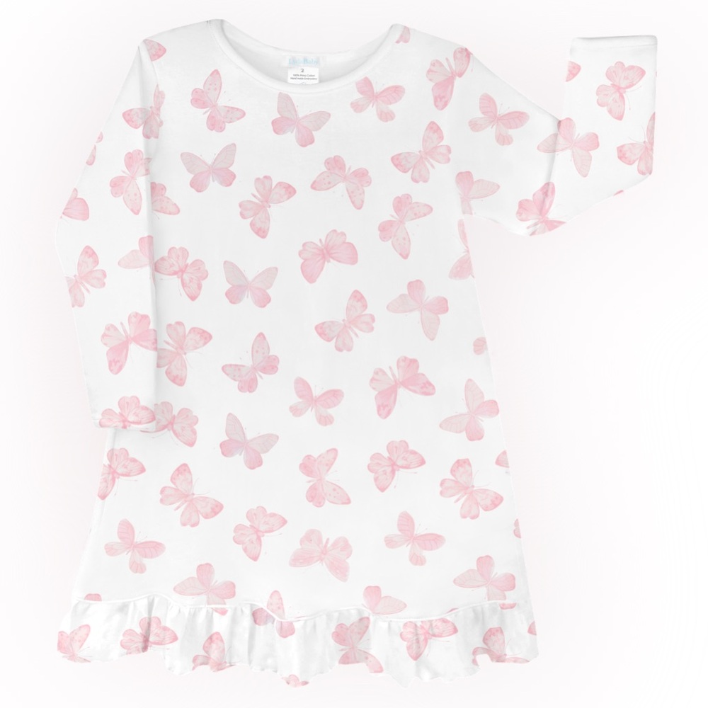 Charming Butterfly Kids Dress - Pink and White